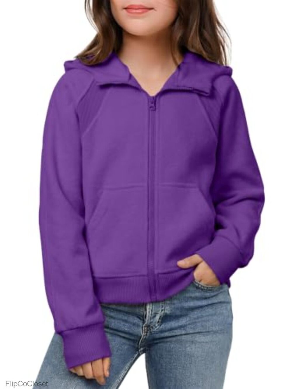 Girls Fleece Zip-Up Hooded Sweatshirt Jacket Kangaroo Pockets